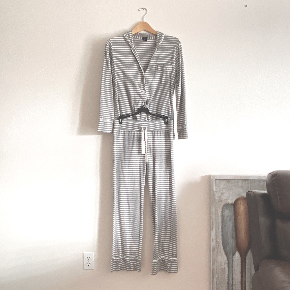 J. Crew Soft Cotton Grey Striped Pajama Set (S)
